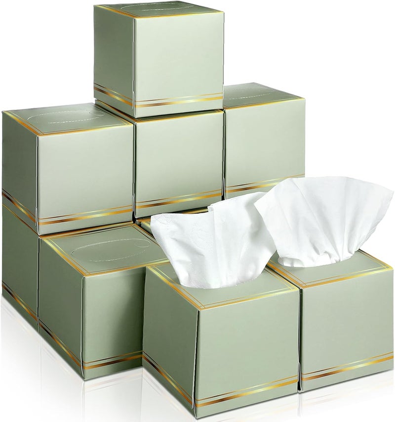 Fourluoo 12 Pack Facial Tissues Cube Boxes Face Tissue Box 600 Sheets 3 ply Square Tissues Soft Tissue Paper Bulk for Car Pocket Toilet Household Bedroom Family(Sage Green) - Image 1